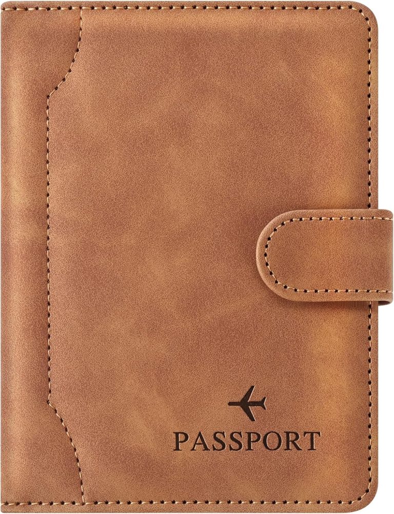 Herain Light Brown Passport Holder for Travel, Passport Wallet Cover Case Women Men Family Cruise Ship Essentials, RFID Passport Book Holders Travel Accessories Vacation Must Haves